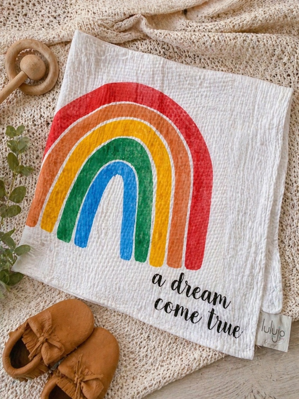 Lulujo Rainbow Muslin Swaddle Blanket Dream‎ Come True